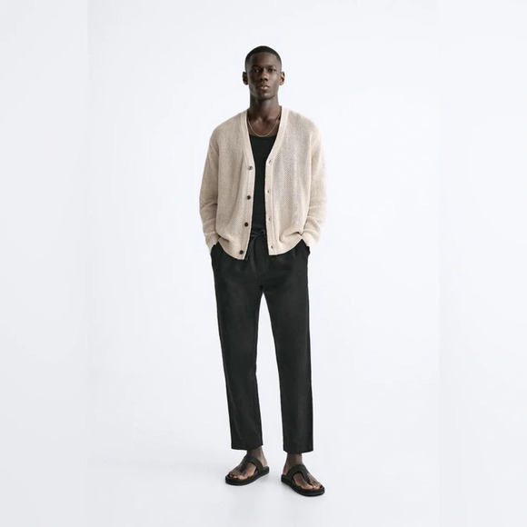 NWT Zara Men’s Twill Textured Jogger Pants in Black Size XL